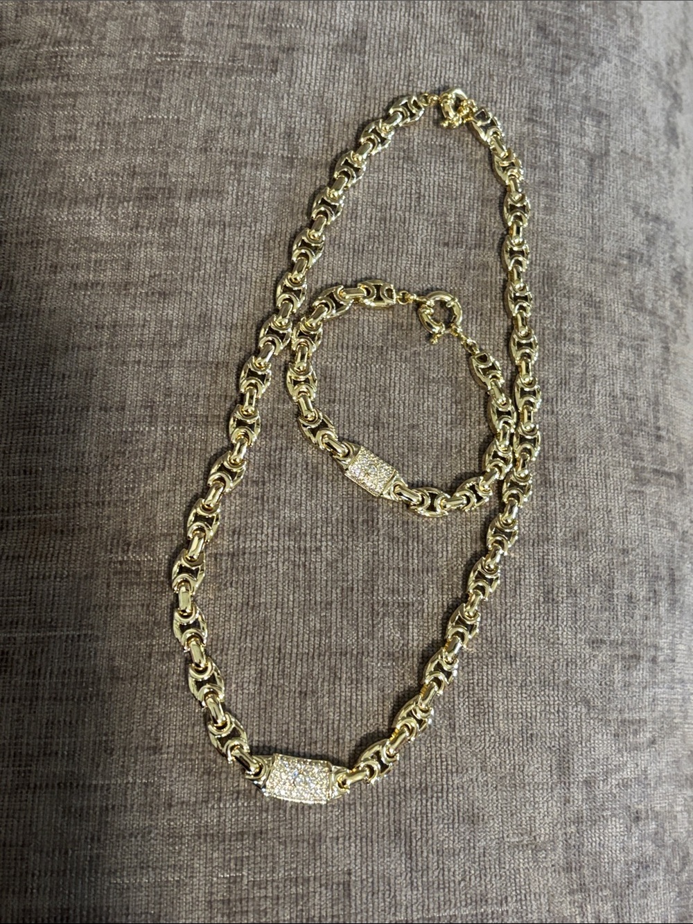 Gold Pave Link Necklace and Bracelet Set